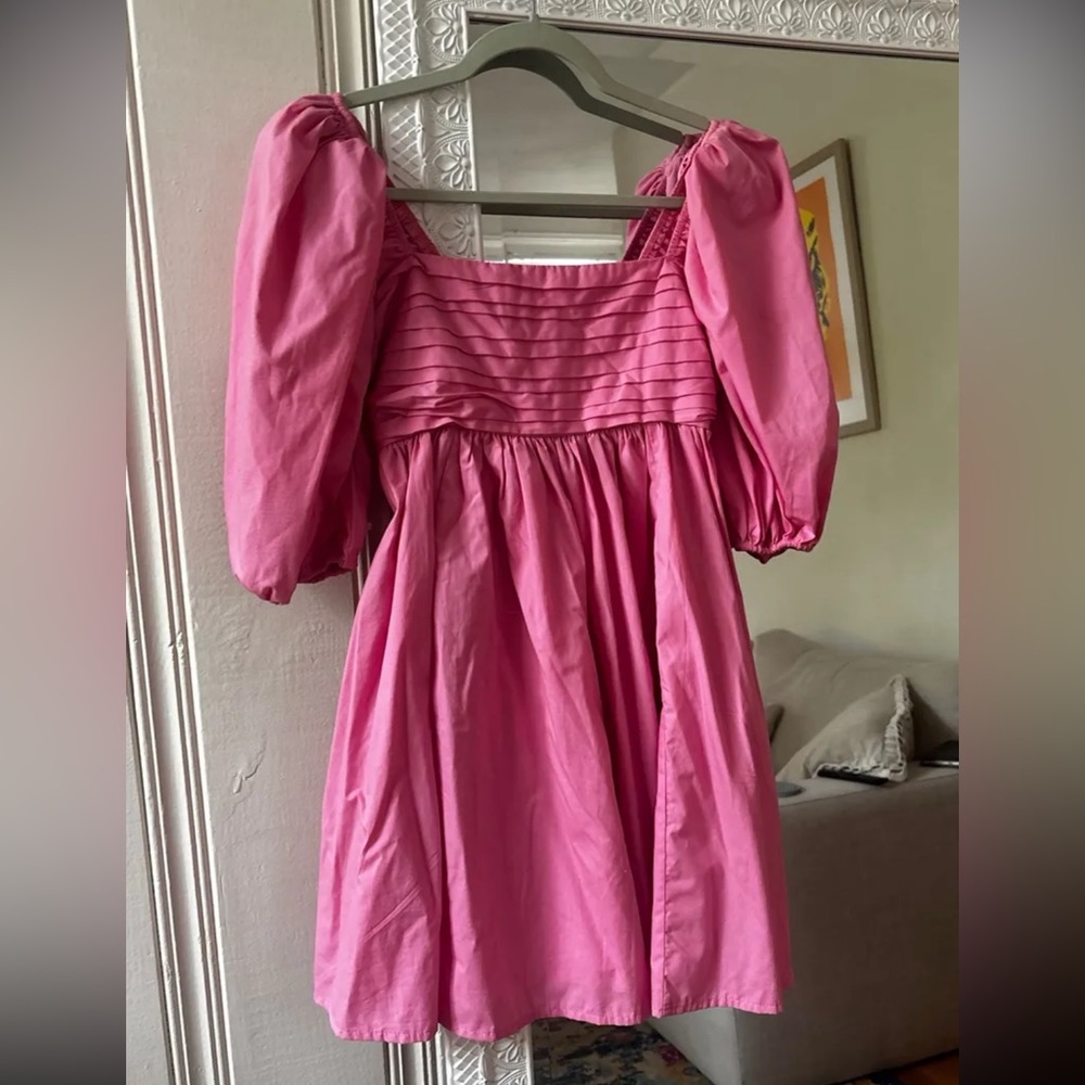 Abercrombie Puff Sleeve Emerson Mini Dress Pink - Picture 5 of 7